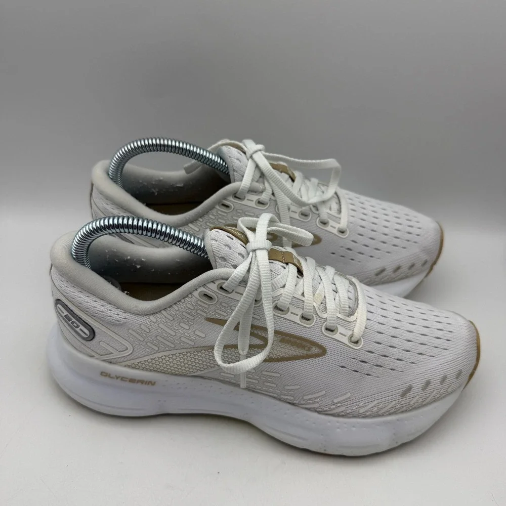 Brooks Glycerin 20 Running Shoes Womens 7.5 White Gold Neutral Cushion
